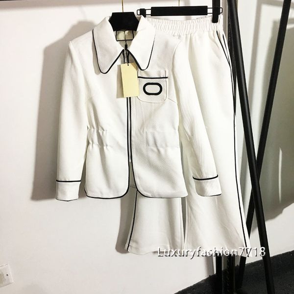women's two piece pants luxury designer fashion set with letters, , embroidery, elastic lapel, long sleeve + high-waisted trousers, bro, White
women's two piece pants luxury designer fashion set with letters, , embroidery, elastic lapel, long sleeve + high-waisted trousers, bro, White