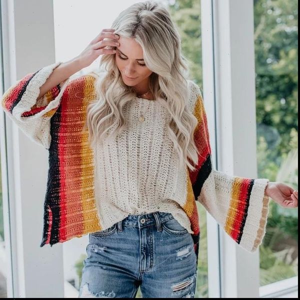 white women sweaters knit sweater stripe autumn oversized jumper flare sleeve boho loose vintage pullovers rainbow, White;black
white women sweaters knit sweater stripe autumn oversized jumper flare sleeve boho loose vintage pullovers rainbow, White;black