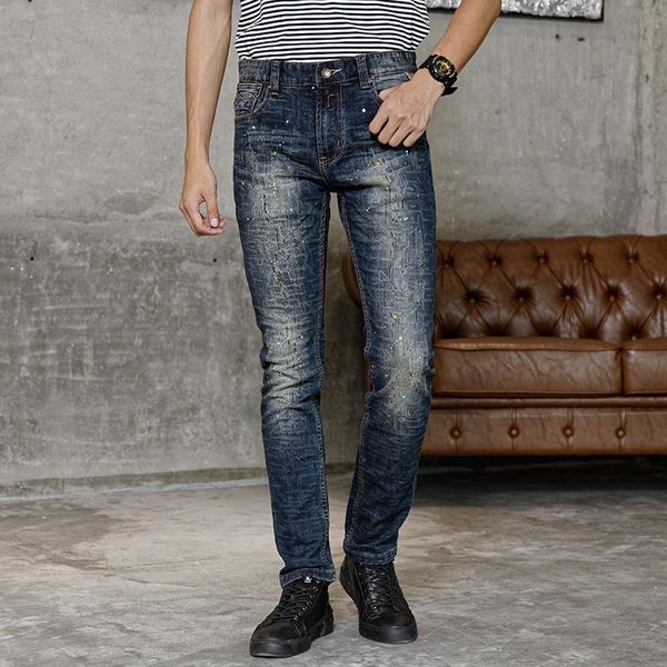 american streetwear 2021 men jeans elastic destroyed slim fit ripped retro painted designer pants hip hop men's, Blue
american streetwear 2021 men jeans elastic destroyed slim fit ripped retro painted designer pants hip hop men's, Blue