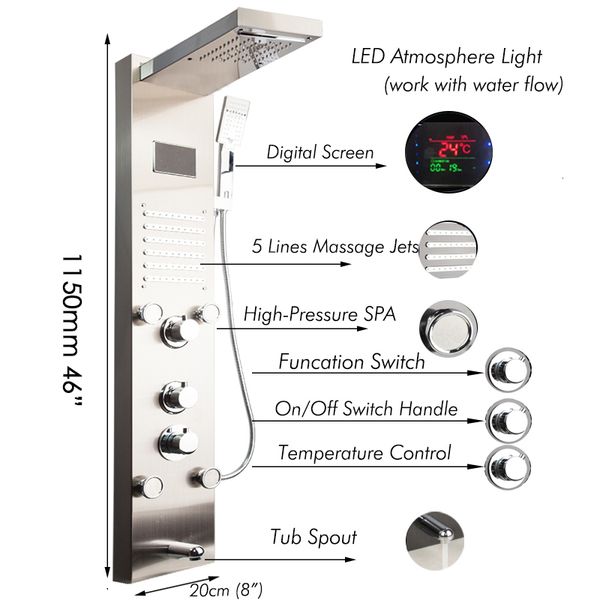 bathroom shower sets nickel brushed digital display panel column led rain waterfall spa jets bath dark grey mixer faucet llxg
bathroom shower sets nickel brushed digital display panel column led rain waterfall spa jets bath dark grey mixer faucet llxg