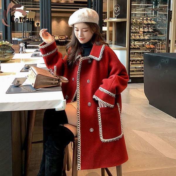 women's wool & blends cotday 2021 arrivals spring double breasted lapel red women little fragrance preppy style sweet jacket woolen ble, Black
women's wool & blends cotday 2021 arrivals spring double breasted lapel red women little fragrance preppy style sweet jacket woolen ble, Black