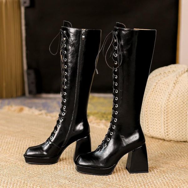 boots brand shoes patent leather knee high for woman platform heel all matched autumn winter snow, Black
boots brand shoes patent leather knee high for woman platform heel all matched autumn winter snow, Black
