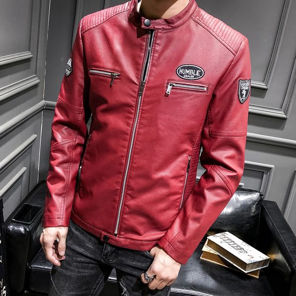 slim-fit zipper stitching motorcycle wind men's leather jacket high-quality stand-up collar retro comfortable windproof fashion travel, Black 
slim-fit zipper stitching motorcycle wind men's leather jacket high-quality stand-up collar retro comfortable windproof fashion travel, Black