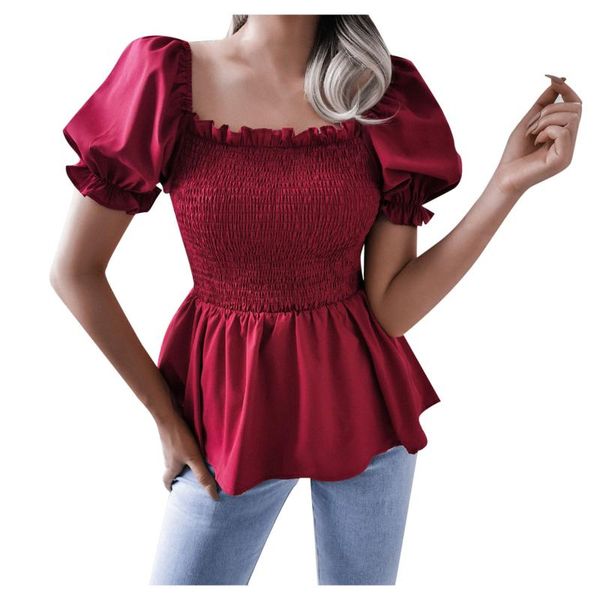 women's blouses & shirts women elegant ruffle solid pleated design tunic fashoin 2021 short sleeve streetwear square collar chemise, White
women's blouses & shirts women elegant ruffle solid pleated design tunic fashoin 2021 short sleeve streetwear square collar chemise, White