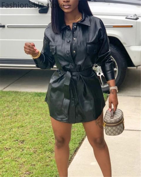 casual dresses women pu leather buttoned slim tied waist long sleeve a-line dress, Black;gray
casual dresses women pu leather buttoned slim tied waist long sleeve a-line dress, Black;gray