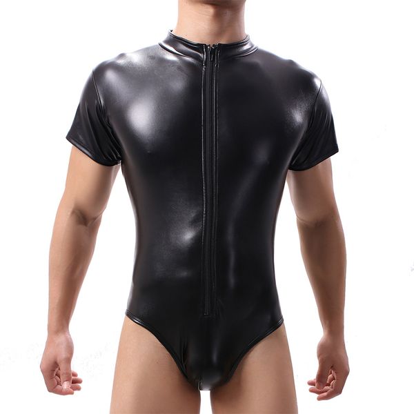 catsuit costumes pu leather bodysuit men wetlook wrestling singlet short sleeve stretch front zipper bodysuits black clubwear undershir
catsuit costumes pu leather bodysuit men wetlook wrestling singlet short sleeve stretch front zipper bodysuits black clubwear undershir