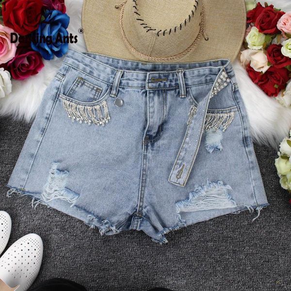 women denim shorts high waist sequins ripped jeans with zipper 2021 summer female casual a-line short pants women's, White;black
women denim shorts high waist sequins ripped jeans with zipper 2021 summer female casual a-line short pants women's, White;black