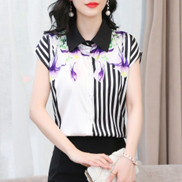 korean summer shirt casual striped short sleeve chiffon female polo-neck printed elegant fashion blouse women clothes 210427, White
korean summer shirt casual striped short sleeve chiffon female polo-neck printed elegant fashion blouse women clothes 210427, White