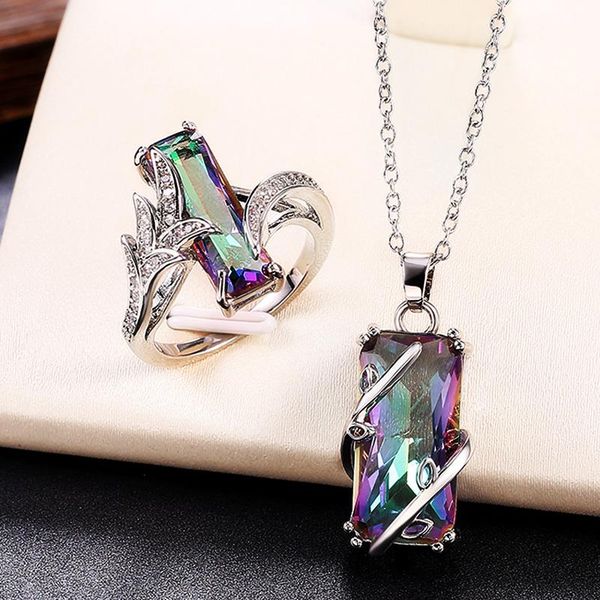 earrings & necklace huitan multicolored rectangular stone ring/necklace set novel design anniversary party women jewelry factory direct sell, Silver
earrings & necklace huitan multicolored rectangular stone ring/necklace set novel design anniversary party women jewelry factory direct sell, Silver