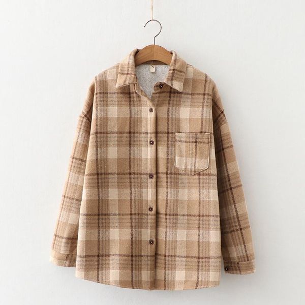 women's jackets vintage plaid winter shirts elegant long sleeve thick velvet warm single breasted streetwear casual lapel female coat, Black;brown
women's jackets vintage plaid winter shirts elegant long sleeve thick velvet warm single breasted streetwear casual lapel female coat, Black;brown