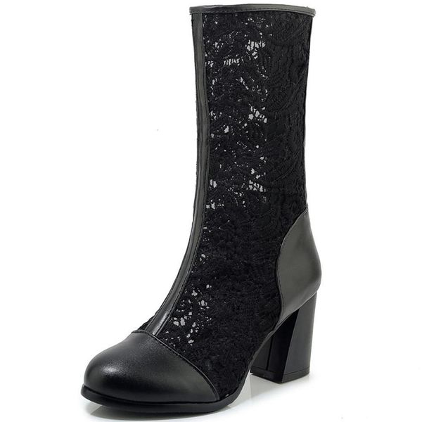 boots karin summer breathable mesh fashion high hoof heels mid-calf women shoes bvxb, Black