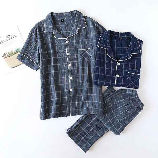 summer cotton gauze men pajamas set sleepwear short sleeve trousers pijamas suit loose elastic waist home wear plaid loungewear men's, Black;brown
summer cotton gauze men pajamas set sleepwear short sleeve trousers pijamas suit loose elastic waist home wear plaid loungewear men's, Black;brown