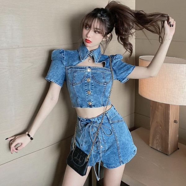 women's jackets arrival puff short sleeve denim jacket+lace up high waist jeans shorts two piece sets summer clothes for women 2021 563, Black;brown
women's jackets arrival puff short sleeve denim jacket+lace up high waist jeans shorts two piece sets summer clothes for women 2021 563, Black;brown