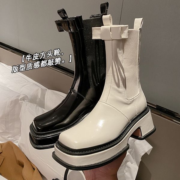 small bow, square head, soled martin women's chelsea cool girl ~ short thick heel single boots, thin boots, Black
small bow, square head, soled martin women's chelsea cool girl ~ short thick heel single boots, thin boots, Black