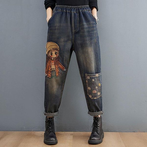 women's jeans spring autumn arts style women elastic waist loose cartoon patchwork embroidery casual cotton denim harem pants v486, Blue
women's jeans spring autumn arts style women elastic waist loose cartoon patchwork embroidery casual cotton denim harem pants v486, Blue