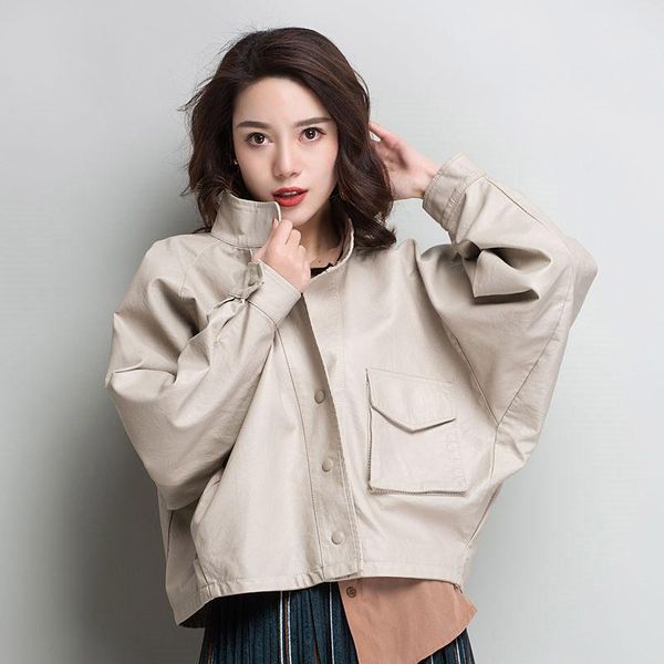 women's leather & faux jacket women clothing 2021 autumn korean pu retro literary short paragraph loose casual coat f1583, Black
women's leather & faux jacket women clothing 2021 autumn korean pu retro literary short paragraph loose casual coat f1583, Black