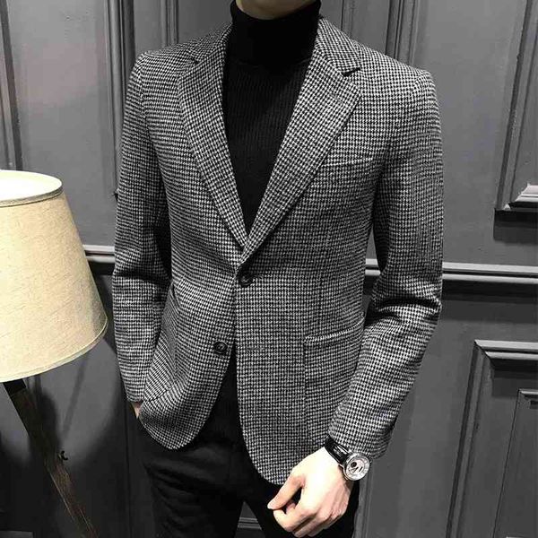 fuguiniao spring and autumn plaid coat korean fashion leisure high-end small suit slim fit single western men's wear, White;black
fuguiniao spring and autumn plaid coat korean fashion leisure high-end small suit slim fit single western men's wear, White;black