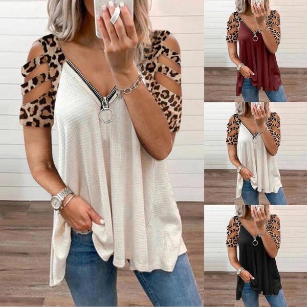 women's t-shirt 2021 2xl leopard print tshirt women causal cotton tees woman cold shoulder v-neck ladies clothes drop, White
women's t-shirt 2021 2xl leopard print tshirt women causal cotton tees woman cold shoulder v-neck ladies clothes drop, White