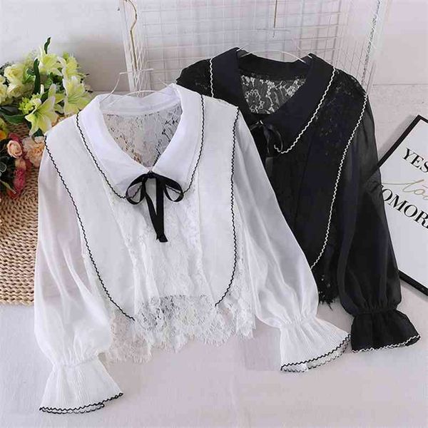 autumn temperament chiffon shirt, gentle design, niche short, v doll collar, long-sleeved lace gx1136 210507, White
autumn temperament chiffon shirt, gentle design, niche short, v doll collar, long-sleeved lace gx1136 210507, White