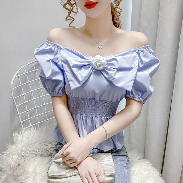 women's blouses & shirts blouse women shirt short-sleeved 2021 summer three-dimensional flower bow tie off-shoulder blusas mujer de mod, White
women's blouses & shirts blouse women shirt short-sleeved 2021 summer three-dimensional flower bow tie off-shoulder blusas mujer de mod, White