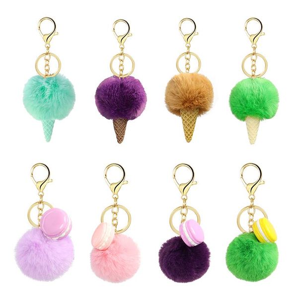 

keychains multicolor 5cm pompom series keychain cute gift key chain pendant creative macaron cone shaped woman's bag ornament, Silver
