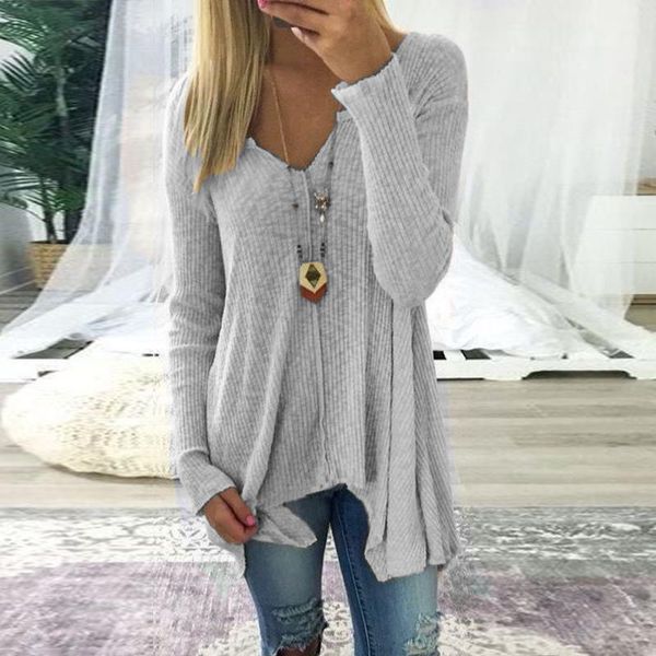 women's t-shirt 2021 autumn fashion casual long sleeve shirts deep v-neck irregular knitted solid slim pullovers coat, White
women's t-shirt 2021 autumn fashion casual long sleeve shirts deep v-neck irregular knitted solid slim pullovers coat, White