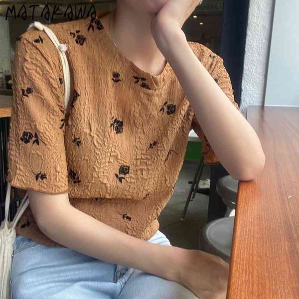 matakawa vintage floral short-sleeved shirts temperament round neck blusas hit color folds loose blouse women korean summer 210513, White
matakawa vintage floral short-sleeved shirts temperament round neck blusas hit color folds loose blouse women korean summer 210513, White