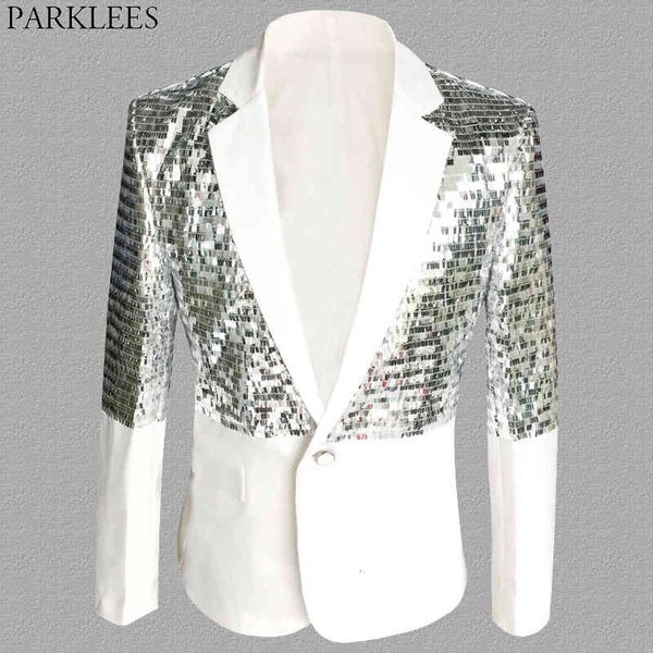 men's suits & blazers mens one button patchwork sequin glitter suit jacket brand nightclub dj prom blazer male wedding groom stage cost, White;black
men's suits & blazers mens one button patchwork sequin glitter suit jacket brand nightclub dj prom blazer male wedding groom stage cost, White;black