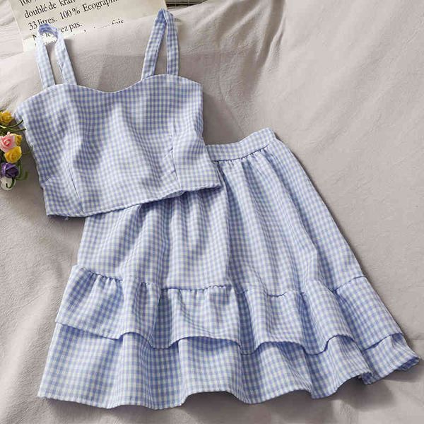 fashion ruffles casual skirt suit women's short umbilical plaid camisole high waist ruffled half-length skirt sets summer 210420, White
fashion ruffles casual skirt suit women's short umbilical plaid camisole high waist ruffled half-length skirt sets summer 210420, White