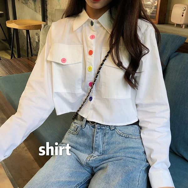 women's blouses & shirts colorful button cargo style pocket harajuku streetwear korean crop short sleeve blouse women shirt cropped, White
women's blouses & shirts colorful button cargo style pocket harajuku streetwear korean crop short sleeve blouse women shirt cropped, White
