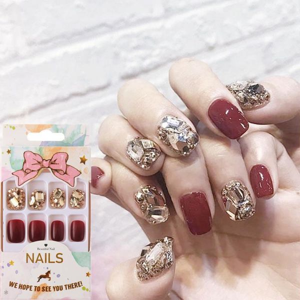 24pcs fake nails with diamond designs false set short artificial tips press on nail glue art tools1, Red;gold
24pcs fake nails with diamond designs false set short artificial tips press on nail glue art tools1, Red;gold