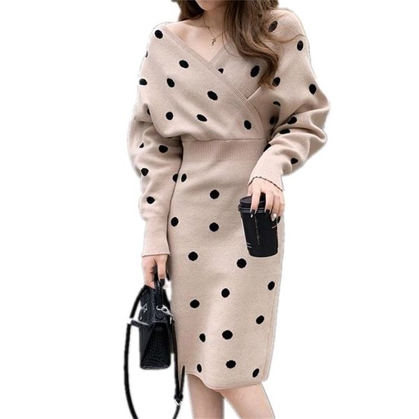 fashion women dot knitted dress spring long sleeve thick warm v neck slim casual sweater dresses pencil vestidos 210520, Black;gray
fashion women dot knitted dress spring long sleeve thick warm v neck slim casual sweater dresses pencil vestidos 210520, Black;gray