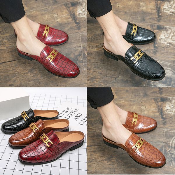 crocodile pattern leather half-wrapped flat soled slippers italian classic men leisure wear mules sandals outside slip-on shoes large size 3, Black 
crocodile pattern leather half-wrapped flat soled slippers italian classic men leisure wear mules sandals outside slip-on shoes large size 3, Black