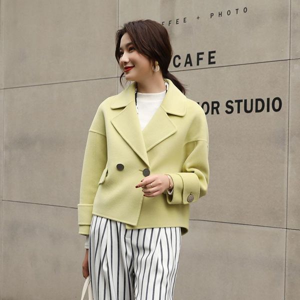 women's wool & blends overcoat short 2021 autumn and winter double faced korean loose plush solid color, Black
women's wool & blends overcoat short 2021 autumn and winter double faced korean loose plush solid color, Black