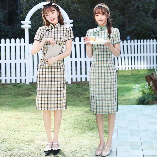 cotton plaid printed mandarin collar qipao traditional chinese women short sleeve dress daily student knee-length cheongsam ethnic clot, Red
cotton plaid printed mandarin collar qipao traditional chinese women short sleeve dress daily student knee-length cheongsam ethnic clot, Red