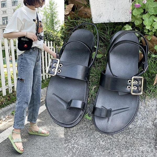 summer roman sandals fairy trend 2021 students wild thick bottom fashion flat shoes clip toe belt buckle z662, Black
summer roman sandals fairy trend 2021 students wild thick bottom fashion flat shoes clip toe belt buckle z662, Black