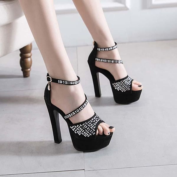 15cm rhinestone women's thick with sandals fashion waterproof platform fish mouth roman style high heels., Black
15cm rhinestone women's thick with sandals fashion waterproof platform fish mouth roman style high heels., Black