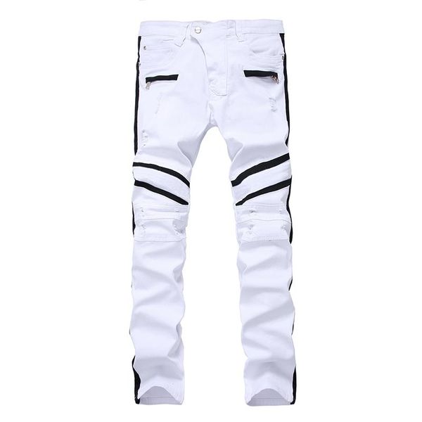 american style high street men's male casual white stitching jeans straight stretch trend ripped slim trousers, Blue
american style high street men's male casual white stitching jeans straight stretch trend ripped slim trousers, Blue