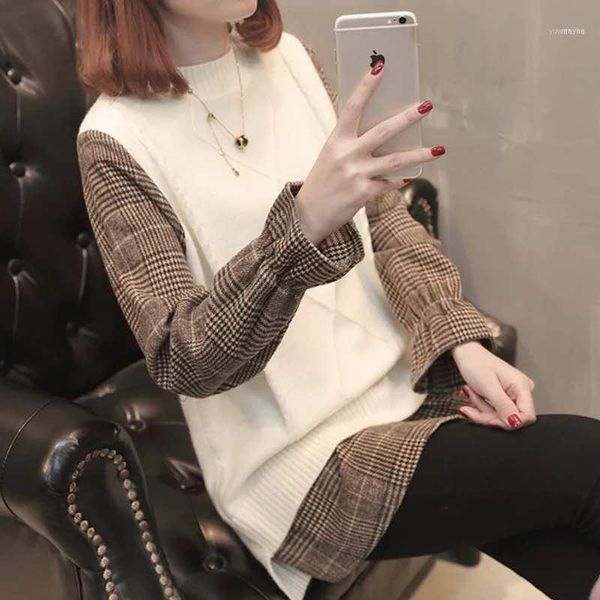 lucyever autumn women sweater flare long sleeve patchwork loose knitted vintage plaid o-neck pullover winter sweater1, White;black
lucyever autumn women sweater flare long sleeve patchwork loose knitted vintage plaid o-neck pullover winter sweater1, White;black