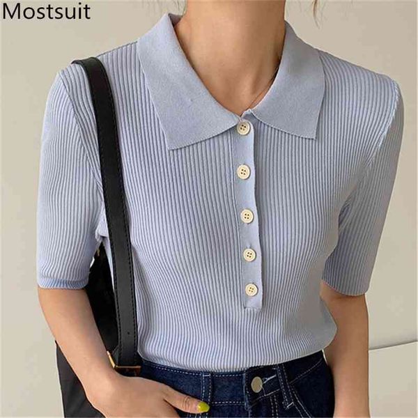 summer knitted t shirt women short sleeve turn-down collar buttons slim tees pullover korean solid basic ladies tshirt 210513, White
summer knitted t shirt women short sleeve turn-down collar buttons slim tees pullover korean solid basic ladies tshirt 210513, White