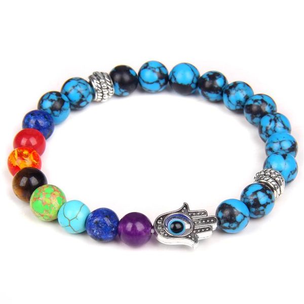 charm bracelets 7 chakras bracelet turquoises gemstones hamsa hand of fatima evil eye for women men ethnic pray handmade jewelry, Golden;silver
charm bracelets 7 chakras bracelet turquoises gemstones hamsa hand of fatima evil eye for women men ethnic pray handmade jewelry, Golden;silver