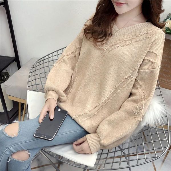 women's sweaters autumn winter pullovers women tassel loose v-neck all-match korean warm sweater fashion elegant jumper ladies knitted, White;black