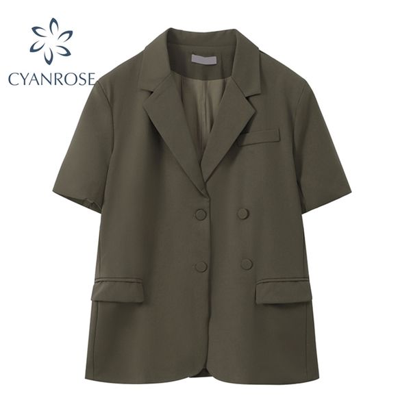 short sleeve blazer coat spring summer office ladies notched collar cardigan jacket female rok work solid stylish outer 210430, White;black
short sleeve blazer coat spring summer office ladies notched collar cardigan jacket female rok work solid stylish outer 210430, White;black
