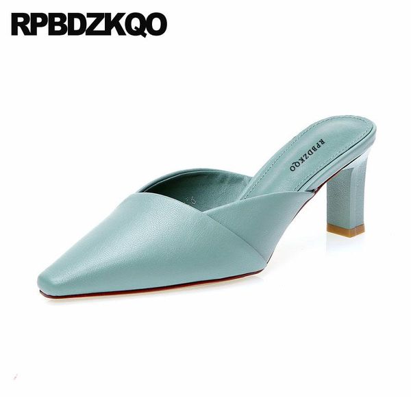 

dress shoes runway medium heels sandals 2021 green women pointed toe size 4 34 pumps chunky classic ladies high slipper block mules, Black