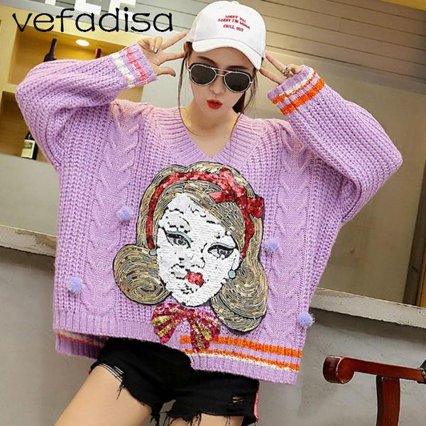 women's sweaters vefadisa autumn clothing for women 2021 character pattern sweater with sequin v-neck appliques pullovers knitted ad220, White;black
women's sweaters vefadisa autumn clothing for women 2021 character pattern sweater with sequin v-neck appliques pullovers knitted ad220, White;black