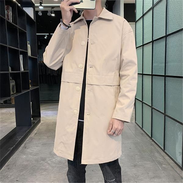 men's men trench coat solid color lapel neck long sleeve loose coats fashion single breasted man outerwear, Tan;black
men's men trench coat solid color lapel neck long sleeve loose coats fashion single breasted man outerwear, Tan;black