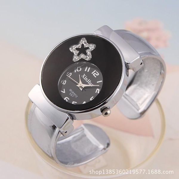 wristwatches brand rhinestone five-pointed star full stainless steel clocks women round dial bracelet analog wrist watch dress watches, Slivery;brown
wristwatches brand rhinestone five-pointed star full stainless steel clocks women round dial bracelet analog wrist watch dress watches, Slivery;brown
