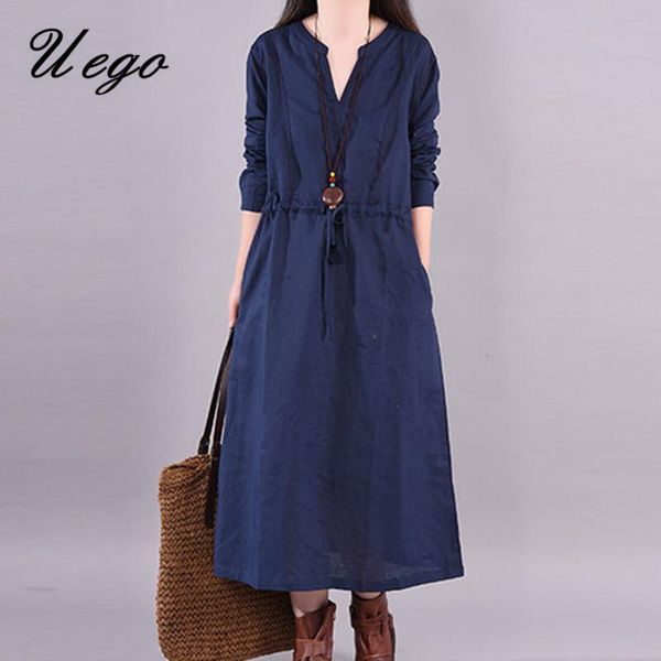 casual dresses uego long sleeve autumn dress v-neck solid color women cotton linen vintage plus size spring midi, Black;gray
casual dresses uego long sleeve autumn dress v-neck solid color women cotton linen vintage plus size spring midi, Black;gray