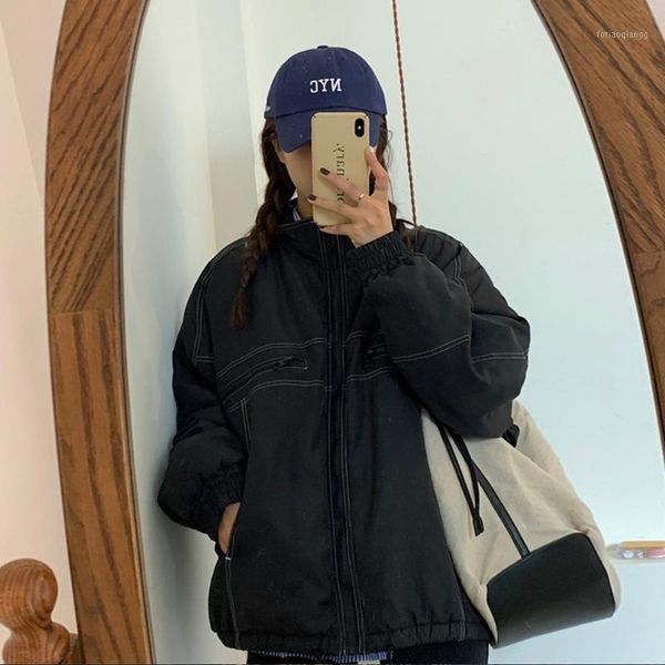 women's jackets black long sleeve zipper casual cket autumn and winter all-matching 2021 loose korean warm cotton-padded coat, Black;brown
women's jackets black long sleeve zipper casual cket autumn and winter all-matching 2021 loose korean warm cotton-padded coat, Black;brown