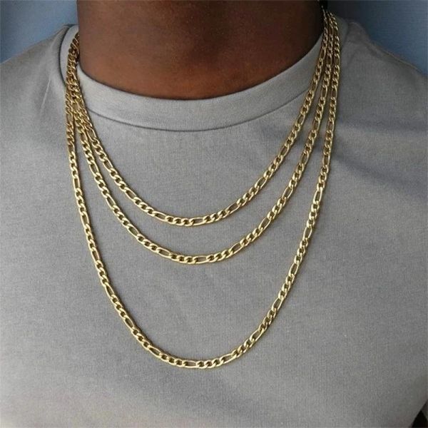 pendant necklaces men's chain necklace solid surface filled with golden women's figaro cuban jewelry, Silver
pendant necklaces men's chain necklace solid surface filled with golden women's figaro cuban jewelry, Silver